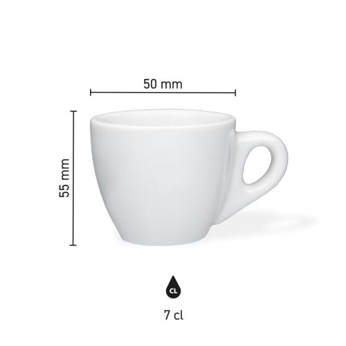 Infografik zu Höhe und Durchmesser der Porzellan-Espressotasse 7 cl.