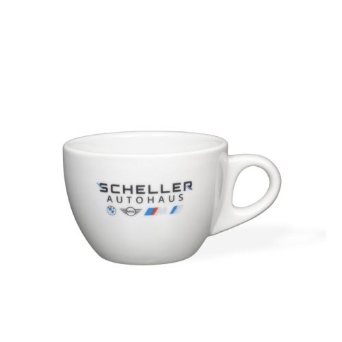 Style Kaffeetasse 15 cl mit mehrfarbigem SchellerAutohaus-Logo auf der Frontplatte