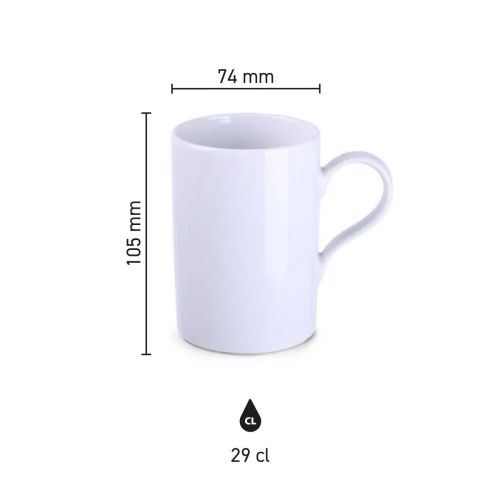 Die Infografik zeigt die Abmessungen des Porzellanbechers Tango 29 cl mit klaren Maßen. Die Infografik zeigt die Abmessungen des Porzellanbechers Tango 29 cl mit klaren Maßen.