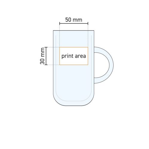 Technische Arbeitszeichnung mit Angabe des Druck- und Gravurbereichs auf dem Teeglas Iconic 27 cl. gravieren Technische Arbeitszeichnung mit Angabe des Druck- und Gravurbereichs auf dem Teeglas Iconic 27 cl. gravieren