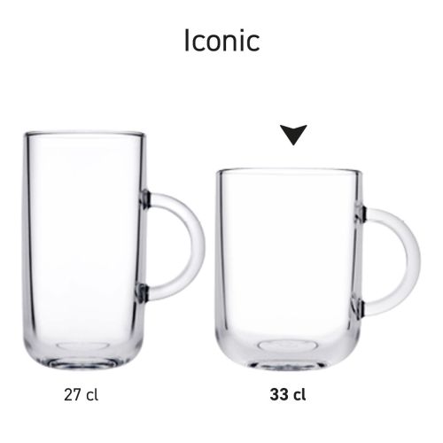 Die Infografik zeigt Höhe, Durchmesser und Fassungsvermögen des Teeglas Iconic 33 cl. Die Infografik zeigt Höhe, Durchmesser und Fassungsvermögen des Teeglas Iconic 33 cl.