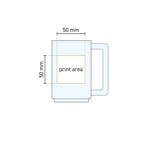 Technische Arbeitszeichnung des Karo 32 cl Teeglases mit Angabe der Druckfläche.