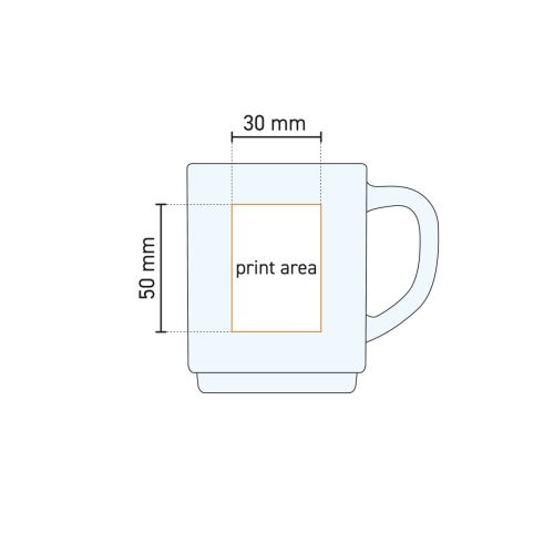 Übersicht der Druckfläche auf Stapelo 25 cl Teeglas in der technischen Arbeitszeichnung. Übersicht der Druckfläche auf Stapelo 25 cl Teeglas in der technischen Arbeitszeichnung.