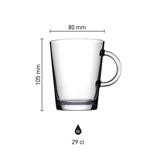 Die Infografik zeigt Höhe, Durchmesser und Fassungsvermögen des Tribeca 29 cl Teeglases im Detail. Die Infografik zeigt Höhe, Durchmesser und Fassungsvermögen des Tribeca 29 cl Teeglases im Detail.