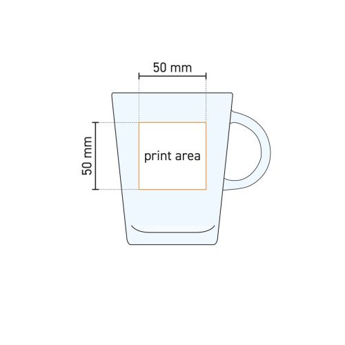 Technische Arbeitszeichnung mit Angabe des Druckbereichs für die Gravur auf dem Tribeca 40 cl Teeglas. Technische Arbeitszeichnung mit Angabe des Druckbereichs für die Gravur auf dem Tribeca 40 cl Teeglas.