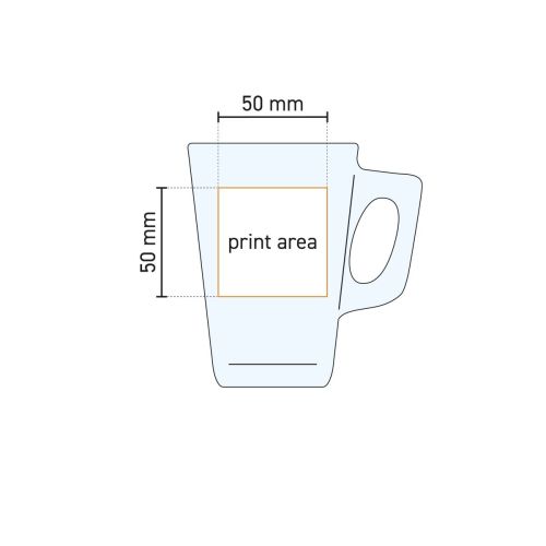 Technische Arbeitszeichnung des Vela 25 cl Teeglases mit Druckflächenanzeige
