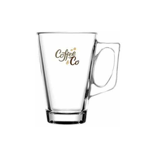 Teeglas Vela 25 cl Glas mit mehrfarbigem CoffeeCo-Logo auf der Frontplatte
