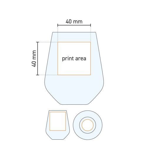 Technische Arbeitszeichnung mit Druckfläche für Logo auf Tumbler Allegra 34,5 cl.