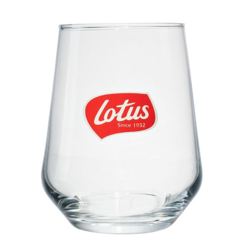 Tumbler 42,5 cl Allegra mit mehrfarbigem Lotus-Logo auf der Vorderseite