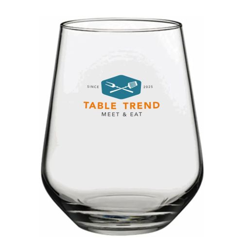 Tumbler 42,5 cl Allegra mit TableTrend-Logo in mehreren Farben auf der Vorderseite, hell und kontrastreich.