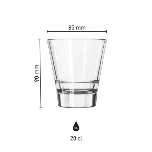 Infografik mit Produktabmessungen des Tumbler Libbey Endeavor 20 cl. mit Maßstab. Infografik mit Produktabmessungen des Tumbler Libbey Endeavor 20 cl. mit Maßstab.