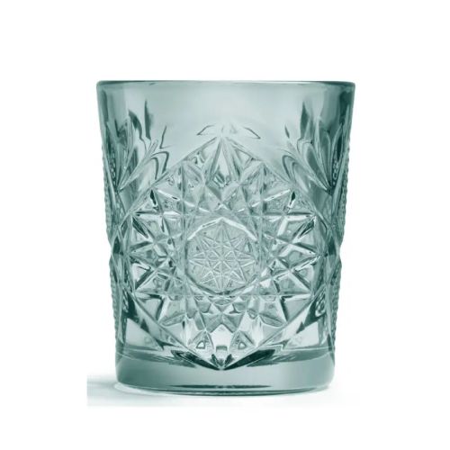 Grüner Becher Onis Hobstar 35 cl Glas mit geschliffenem Sternmuster, Vorderansicht ohne Druck