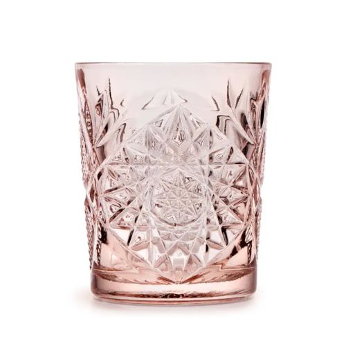 Pink Tumbler Onis Hobstar 35 cl Glas mit geschliffenem Sternmuster, Vorderansicht ohne Druck