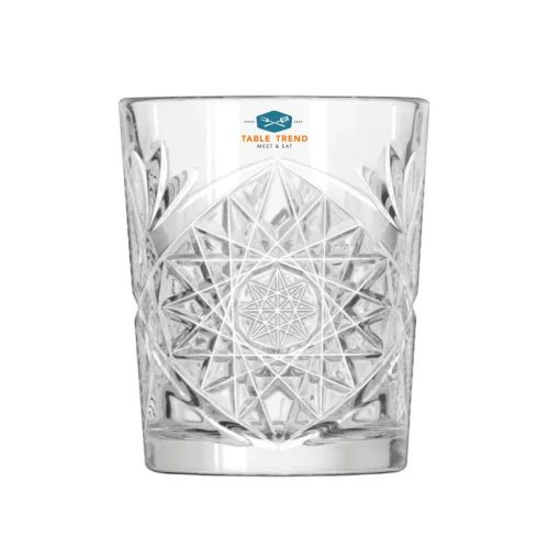 Transparenter Becher Onis Hobstar 35 cl Glas mit mehrfarbigem TableTrend-Logo auf der Frontplatte