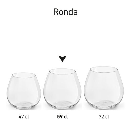 Weinglas Ronda 59 cl Glas in Serie, mehrere Exemplare mit unterschiedlichen Fassungsvermögen nebeneinander gezeigt