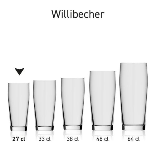 Willibecher Bierglas 27 cl. Serie, mehrere Exemplare nebeneinander abgebildet