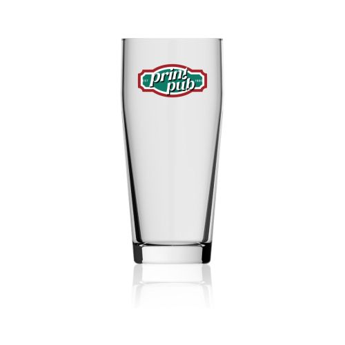 Willibecher 38 cl. Glas mit mehrfarbigem PrintPub-Logo auf der Vorderseite