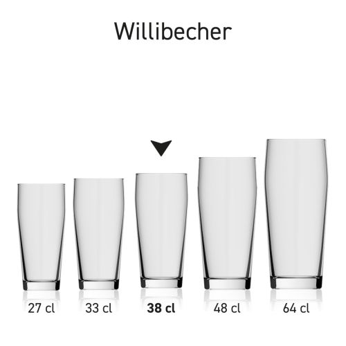 Willibecher 38 cl. Glas in einer Serie mit mehreren Exemplaren nebeneinander dargestellt