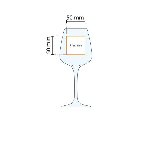 Technische Arbeitszeichnung mit Druckfläche des Aurum Weinglases 43 cl, zeigt die bedruckbare Fläche. Technische Arbeitszeichnung mit Druckfläche des Aurum Weinglases 43 cl, zeigt die bedruckbare Fläche.