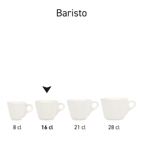 Serienansicht der Baristo-Kaffeetasse 16 cl, mit mehreren Porzellantassen im gleichen Stil.