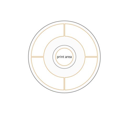 Technische Arbeitszeichnung des Baristo Latte Dish 16,5 cm mit Markierung der Druckfläche.