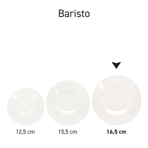Serie von Untertassen aus Porzellan für Milchkaffee, die als Baristo-Kollektion präsentiert wird.