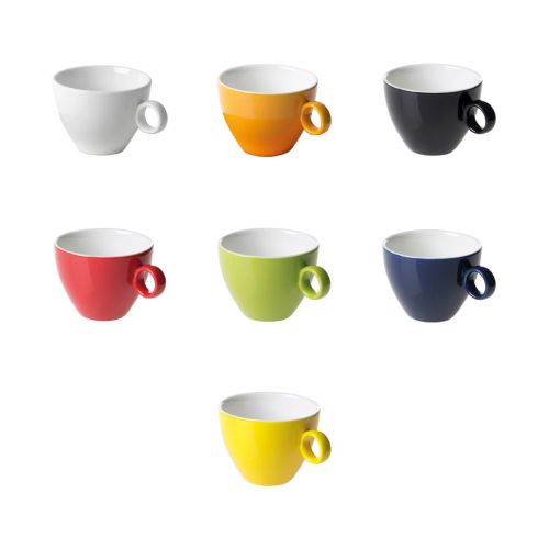 Übersicht der Farbvarianten der Bart Cappuccino Tasse 23 cl. Porzellan nebeneinander in Gitteranordnung. Übersicht der Farbvarianten der Bart Cappuccino Tasse 23 cl. Porzellan nebeneinander in Gitteranordnung.