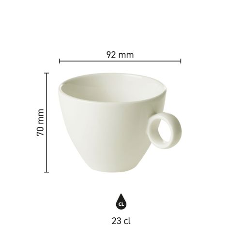 Infografik zeigt Höhe und Durchmesser der Bart Cappuccino Tasse 23 cl. Porzellan in der Größenübersicht. Infografik zeigt Höhe und Durchmesser der Bart Cappuccino Tasse 23 cl. Porzellan in der Größenübersicht.