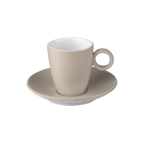 Frontal Bild der braunen und weißen Bart Espresso 6,5 cl. SET mit glatter Oberfläche. Frontal Bild der braunen und weißen Bart Espresso 6,5 cl. SET mit glatter Oberfläche.
