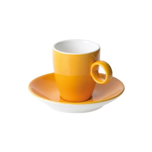Frontal Bild der orange-weißen Bart Espresso 6,5 cl. SET mit glatter Oberfläche. Frontal Bild der orange-weißen Bart Espresso 6,5 cl. SET mit glatter Oberfläche.