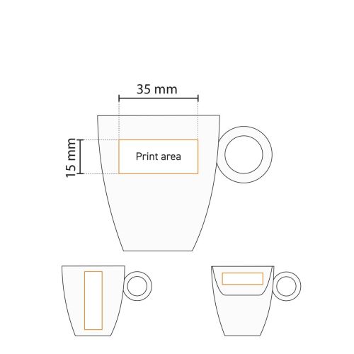 Druckfläche und Position für das Logo auf der Bart Espresso-Tasse 6.5 cl in der Arbeitszeichnung sichtbar. Druckfläche und Position für das Logo auf der Bart Espresso-Tasse 6.5 cl in der Arbeitszeichnung sichtbar.
