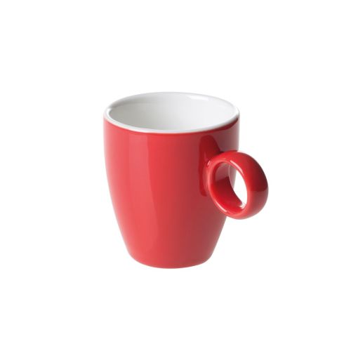 Bart Espressotasse 6,5 cl aus rotem und weißem Porzellan mit kompakter Form und leicht gebogenem Henkel. Bart Espressotasse 6,5 cl aus rotem und weißem Porzellan mit kompakter Form und leicht gebogenem Henkel.