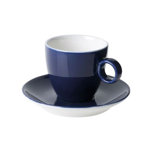 Vorderansicht von Bart Coffee 17 cl Set aus blauem und weißem Porzellan mit einfacher zylindrischer Form. Vorderansicht von Bart Coffee 17 cl Set aus blauem und weißem Porzellan mit einfacher zylindrischer Form.