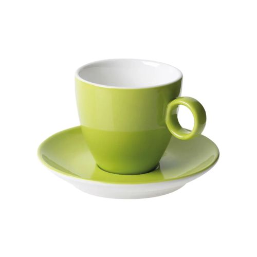 Vorderansicht von Bart Coffee 17 cl Set aus grünem und weißem Porzellan mit einfacher zylindrischer Form. Vorderansicht von Bart Coffee 17 cl Set aus grünem und weißem Porzellan mit einfacher zylindrischer Form.