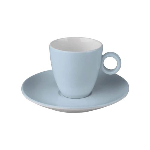 Vorderansicht von Bart Coffee 17 cl aus hellblau-weißem Porzellan mit einfacher zylindrischer Form. Vorderansicht von Bart Coffee 17 cl aus hellblau-weißem Porzellan mit einfacher zylindrischer Form.