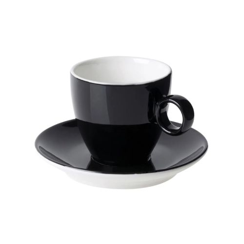 Vorderansicht von Bart Coffee 17 cl Set aus schwarzem und weißem Porzellan mit einfacher zylindrischer Form. Vorderansicht von Bart Coffee 17 cl Set aus schwarzem und weißem Porzellan mit einfacher zylindrischer Form.