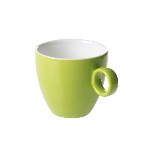 Grüner und weißer Bart Kaffeebecher 17 cl aus Porzellan, Vorderansicht mit klassischer runder Form und glatter Oberfläche. Grüner und weißer Bart Kaffeebecher 17 cl aus Porzellan, Vorderansicht mit klassischer runder Form und glatter Oberfläche.