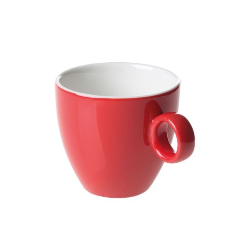 Rot-weiße Bart Kaffeetasse 17 cl aus Porzellan, Vorderansicht mit klassischer runder Form und glatter Oberfläche. Rot-weiße Bart Kaffeetasse 17 cl aus Porzellan, Vorderansicht mit klassischer runder Form und glatter Oberfläche.