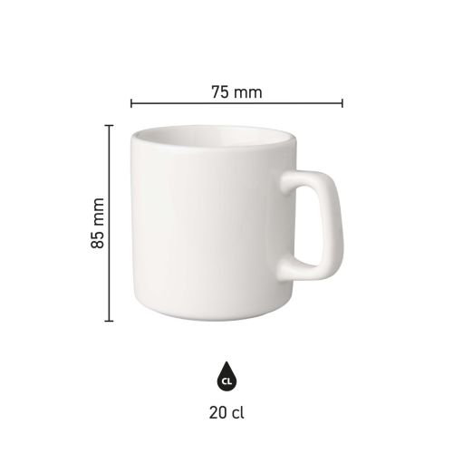 Abmessungen der Budgetline Tasse 20 cl Brabant in der Infografik, einschließlich Durchmesser und Höhe.