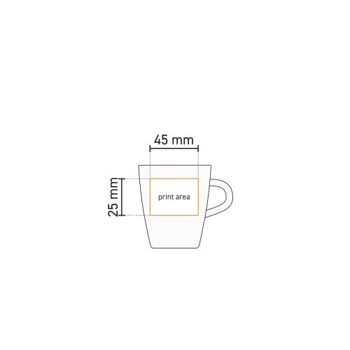Anzeige der Druckfläche auf weißem Budgetline Neo Becher 20 cl. in Arbeitszeichnung.