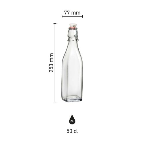 Visualisierung der Größen der Swing 0,5-Liter-Glas-Swingler-Flasche in einer übersichtlichen Infografik. Visualisierung der Größen der Swing 0,5-Liter-Glas-Swingler-Flasche in einer übersichtlichen Infografik.