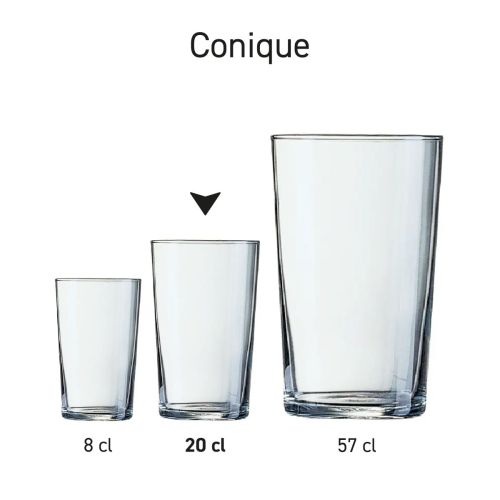 Bierglas Konisch 20 cl. als Teil einer Serie von Gläsern, neben ähnlichen Modellen.