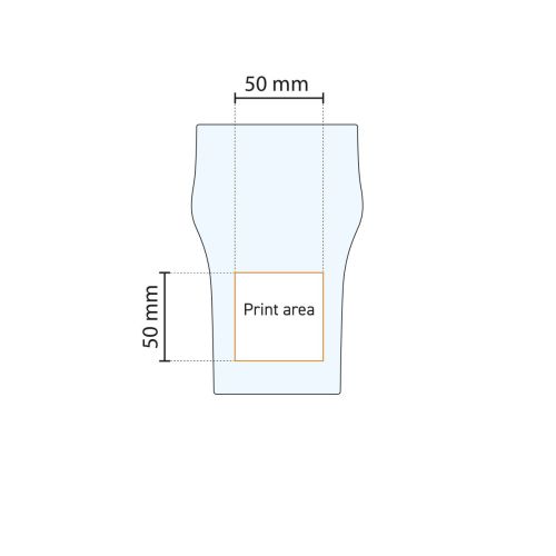 Technische Arbeitszeichnung mit Druckfläche für Logos auf Bierglas Nonic 34 cl.