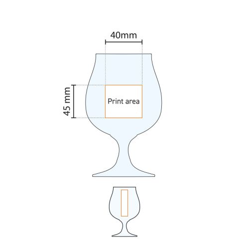 Technische Arbeitszeichnung von Breughel 48 cl. Glas, mit Angabe der bedruckbaren Flächen.