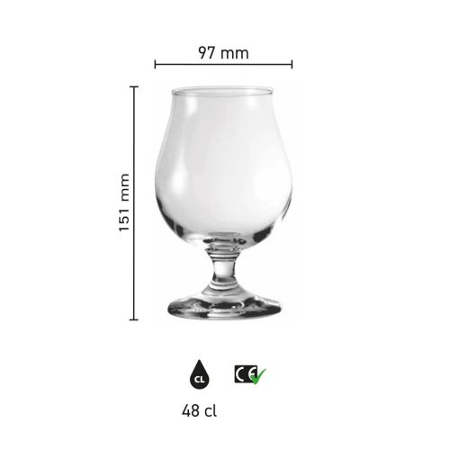 Infografik zeigt die Produktabmessungen von Breughel Bierglas 48 cl, mit Höhe und Durchmesser im Detail.
