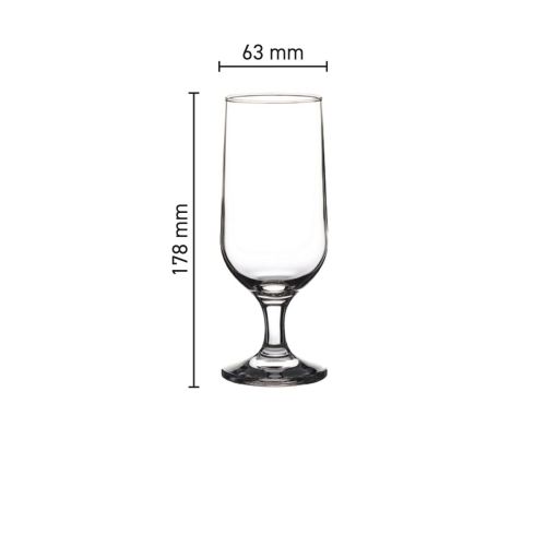 Die Infografik zeigt Höhe, Durchmesser und Fassungsvermögen des Capri-Bierglases 35 cl.