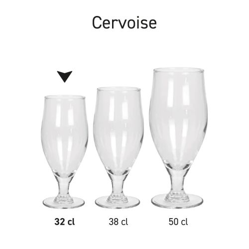 Serienbild von mehreren Cervoise Biergläsern 32 cl, gruppiert für den Produktvergleich. Serienbild von mehreren Cervoise Biergläsern 32 cl, gruppiert für den Produktvergleich.