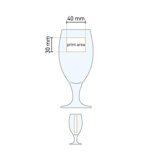 Technische Arbeitszeichnung mit Druckfläche auf Bierglas Cheers 32,5 cl. zur Positionierung des Logos.