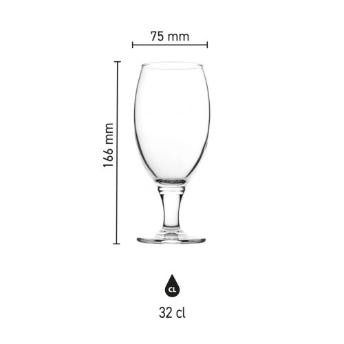 Infografik mit den Abmessungen des Bierglases Cheers 32,5 cl, einschließlich Höhe und Durchmesser.