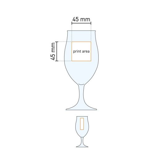 Technische Arbeitszeichnung der Druckfläche auf dem Bierglas Executive 38 cl. Glas.